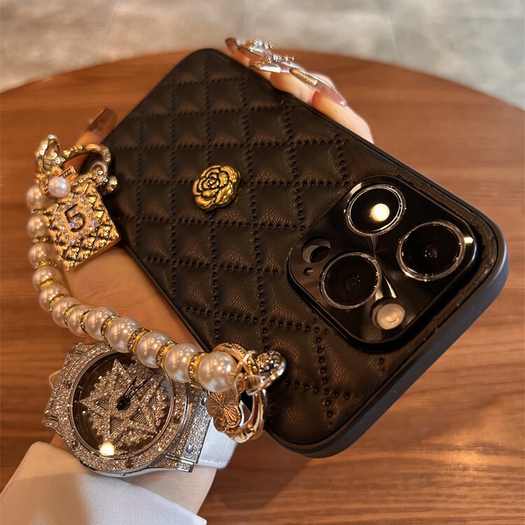 Lingge Camellia Apple 16 Phone Case New Model iPhone 17 Pro Max High-End 15 Anti-Drop 14 Pearl Bracelet