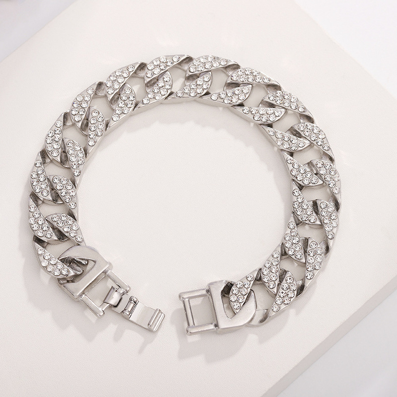 Cuban Chain Men's Bracelet Trendy Cool Double Row Diamond Cuban Bracelet for Men and Women Cold Style Hip Hop Bracelet Wholesale