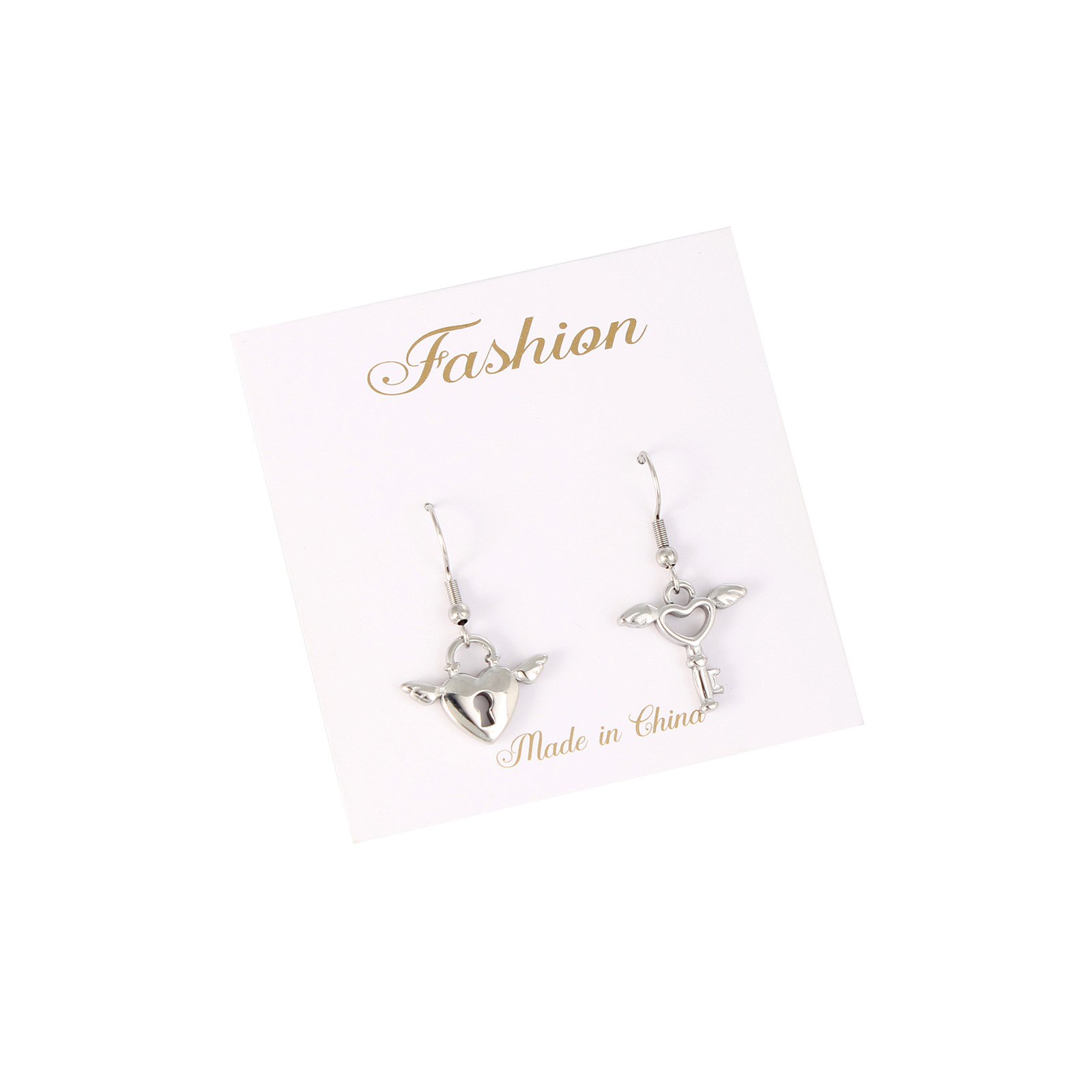 Women'S Gender Fashion Style Fashion Heart Shape Key Stainless Steel Stamping Drop Earrings 1 Pair