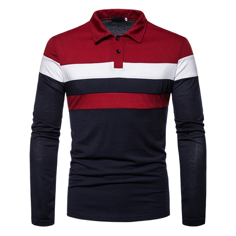Camiseta Polo de Manga Larga para Hombre, Comercio Exterior Transfronterizo, Camiseta con Parches de 3 Colores, Nueva Tendencia de Moda Casual Europea y Americana 2025