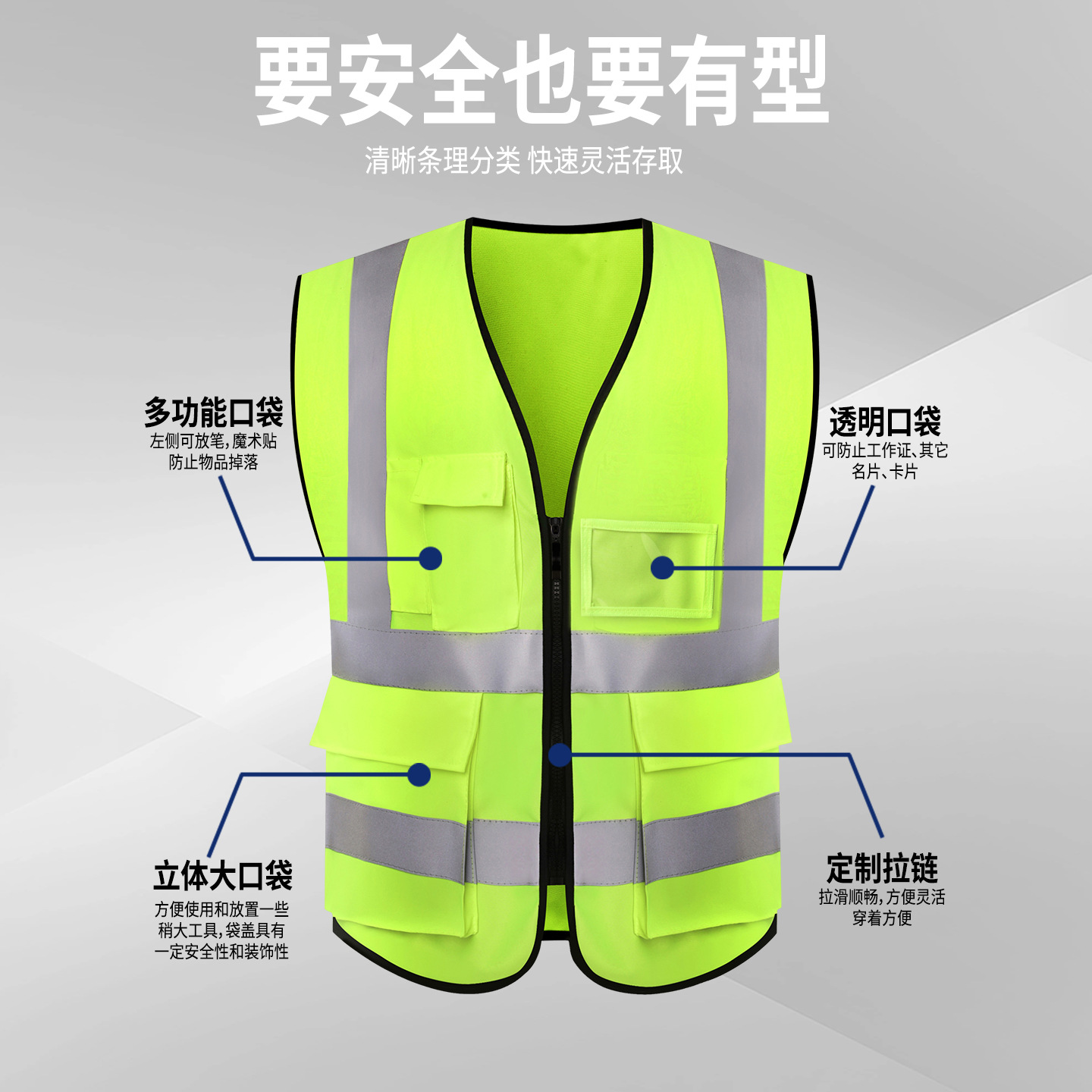 Chaleco de Seguridad Reflectante Multibolsillos de Alta Visibilidad para Construcción y Seguridad Vial