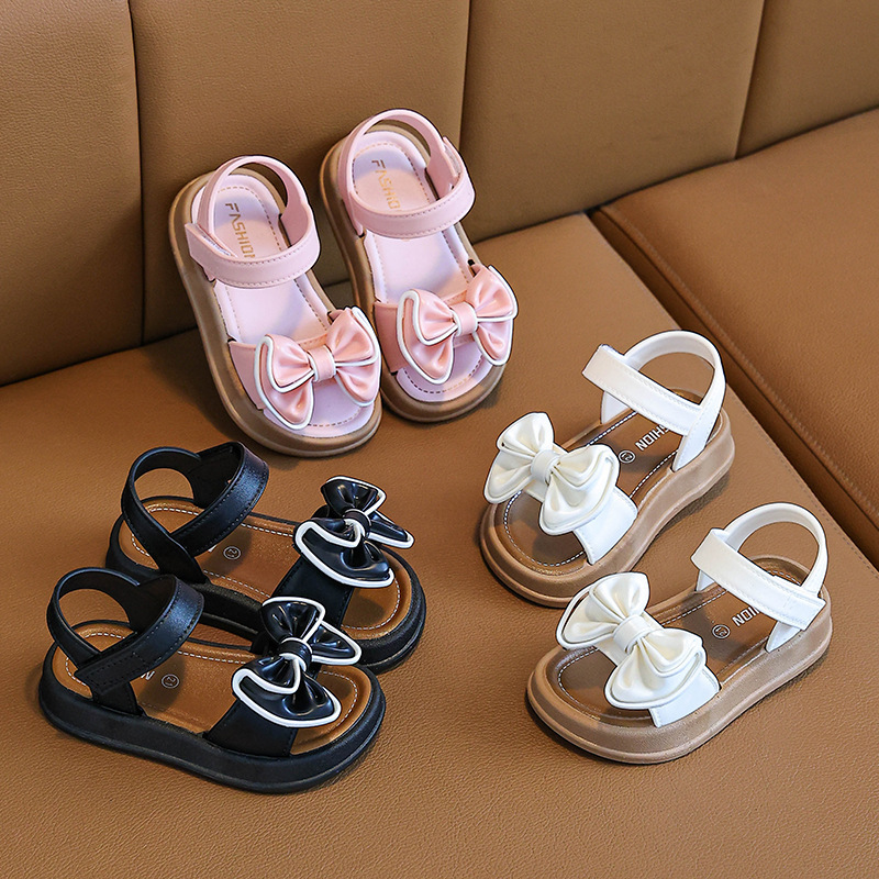 Children's Princess Sandals New Summer Non-slip Soft Sole Girls Big Kids Bow Girls Shoes Baby Beach Sandals