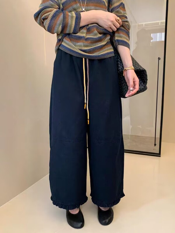 高端抽绳系带花边西装阔腿裤女欧洲站25早秋新款欧货女装休闲裤子|undefined