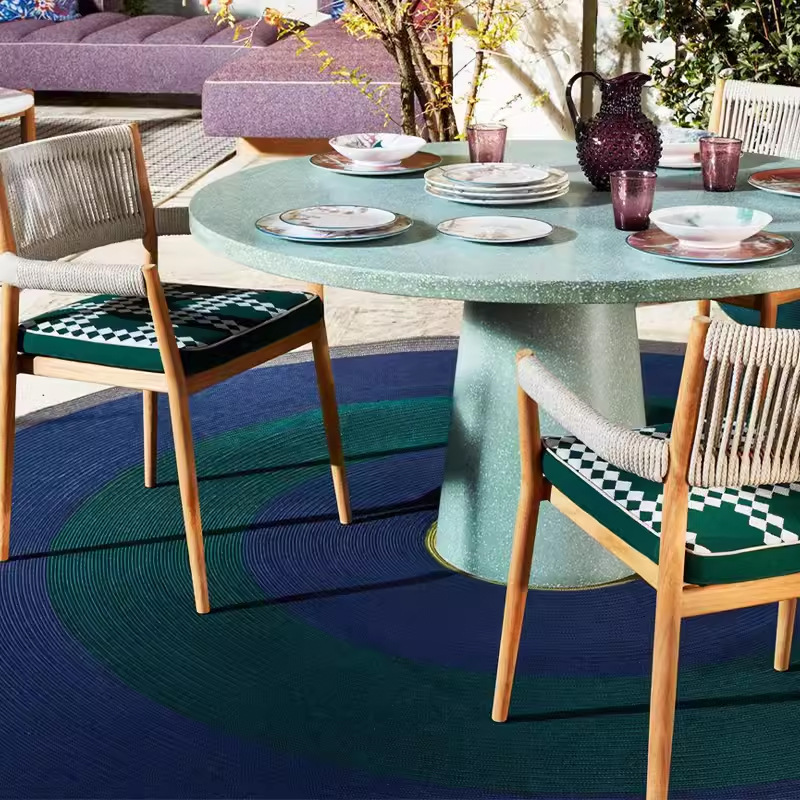 Mesa de comedor al aire libre teca trenzada impermeable tabla de mármol silla de caña jardín al aire libre patio muebles de ocio