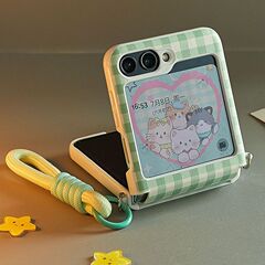 Samsung zflip6 携帯電話ケース zflip 50% off スタックスクリーン夏の小さな新緑のチェック柄オールインクルーシブ女性保護カバーに適しています