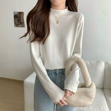 秋冬季软糯v领针织衫长袖打底女内搭基础款毛衣正肩韩版时尚上衣