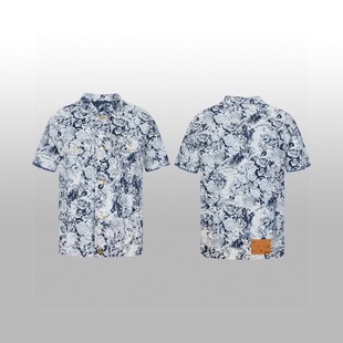 Nanyou High Version Lujia New Heavy Embroidery Floral Lapel Logo Button Denim Short-Sleeved Shorts Suit