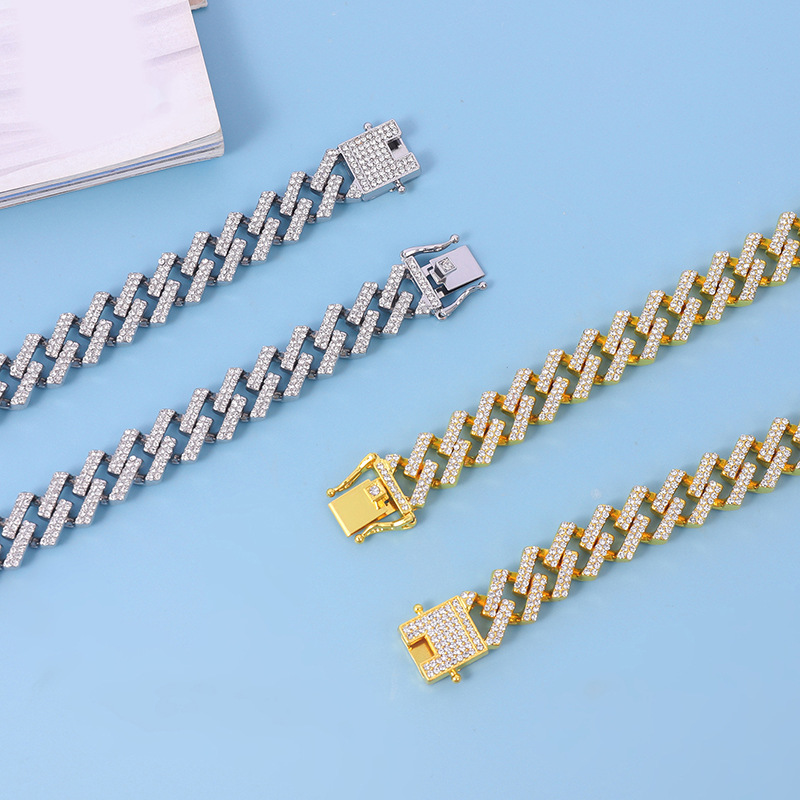 Hot selling diamond shaped chain 15MM cast single grain assembly unisex hip-hop Cuban necklace_voghion.com