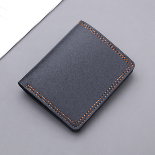Vertical men's wallet, short, simple, can hold driver's license, ultra-thin mini wallet, no logo, wholesale wallet, double line