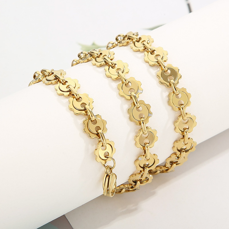 1 Piece Quantity PVD Coated 18K Gold Plated Geometric Titanium Steel Simple Style Waterproof Non Tarnish Bracelets Necklace