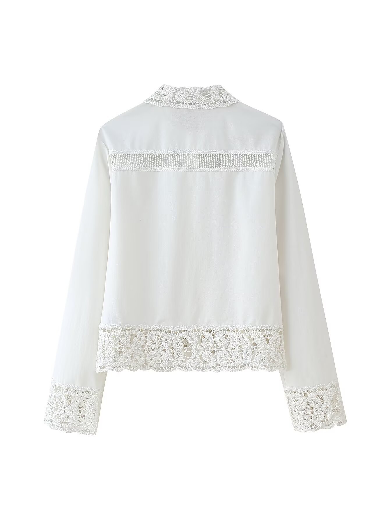 GraceChic 2025 Spring New Fashion Lace Hollow Out Set Women's Turn-Down Collar Shirt Mid-Waist Straight-Leg Pants_voghion.com