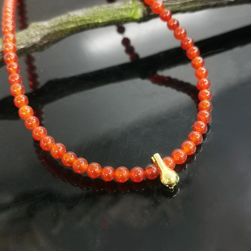 천연 Carnelian 기장 비드 워터 드롭 펜던트 - 러브 피스 테일 체인