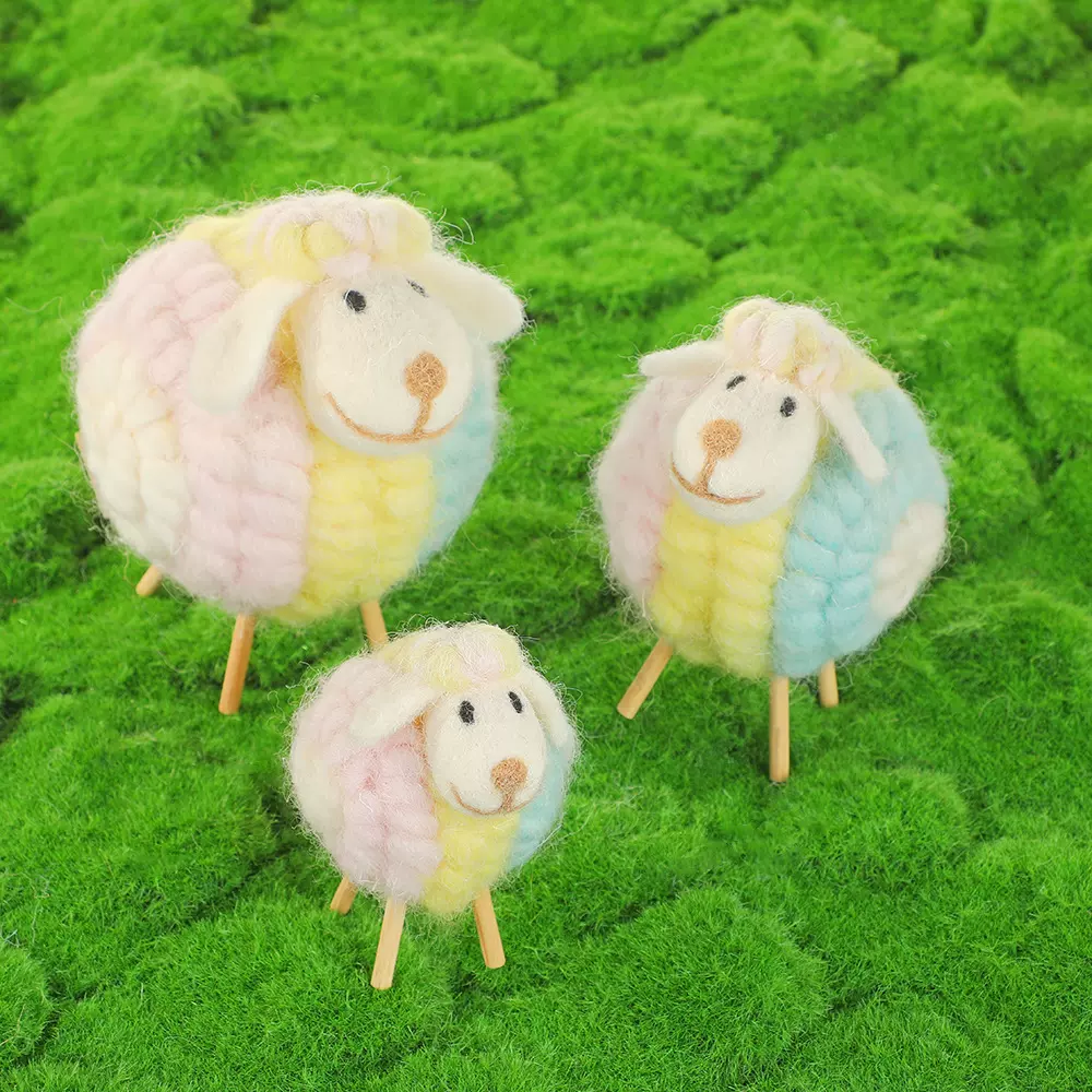 创意卡通羊毛毡绵羊摆件家居北欧ins可爱萌物绵羊摄影道具工艺品
