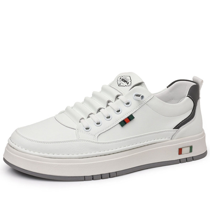Giày da nam cổ thấp đế bằng, sneaker da bò mũi tròn phối dây thun, đế mềm thoáng khí — PZ7775 Màu nâu, PZ7775 màu be, PZ7775 màu trắng, PZ7775 màu đen