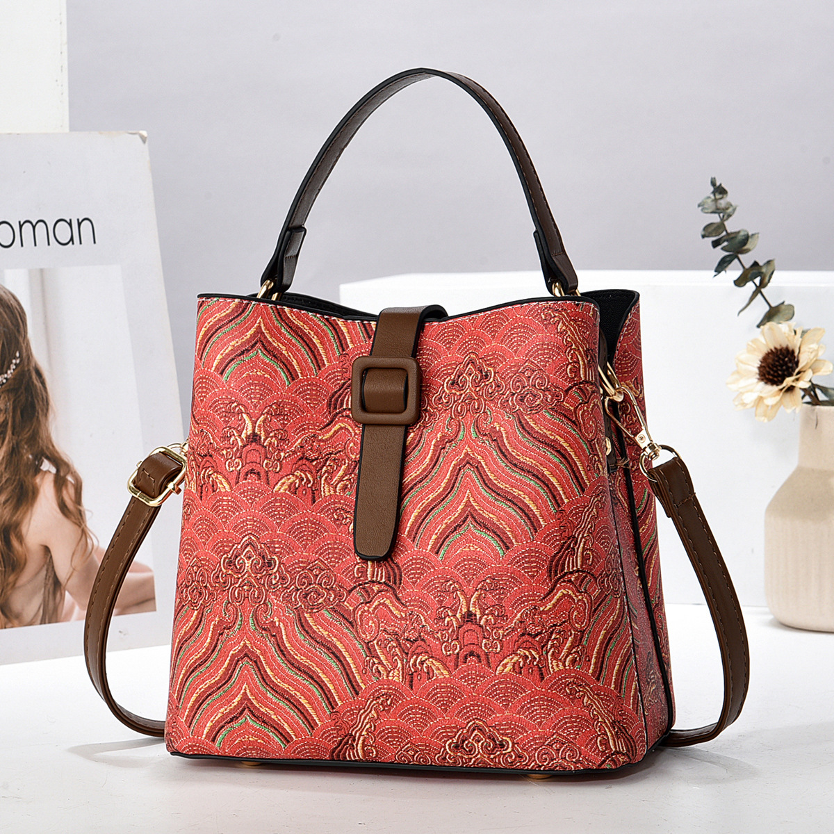 Bolsa de cubo tradicional fábrica de bolsos de mujer bolsos de moda de comercio exterior versátil bolsos de hombro