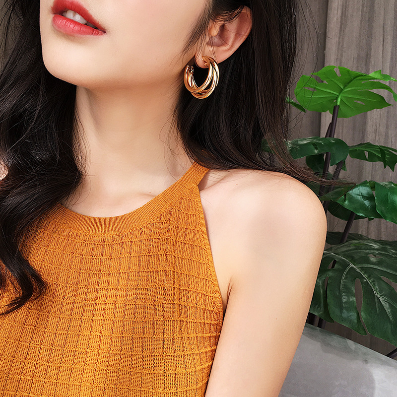 Designer Style Circle Cool Style Earrings Feminine Temperament Simple Fried Dough Twists Earrings Earrings Earrings Premium Earrings Female_voghion.com