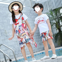 洋气沙滩兄妹装夏季新款女童连衣裙儿童龙凤胎姐弟装男童套装