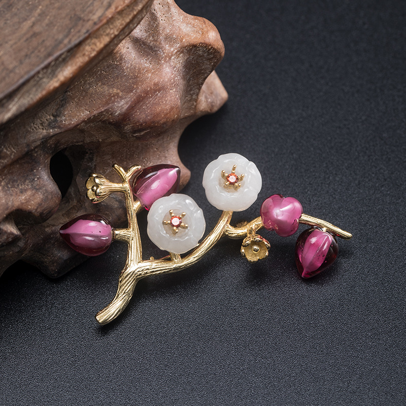 Su Shiba S925 Silver Creative New Chinoiserie Hetian Jade Flower Brooch Women's Fashion Accessible Luxury Flower Bone Pin Collar Pin