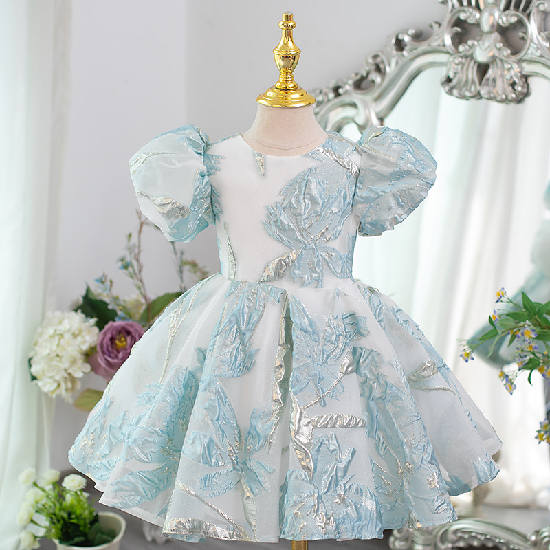 儿童礼服女宝宝周岁宴会泡泡袖蓬蓬公主裙主持人钢琴演奏演出服装