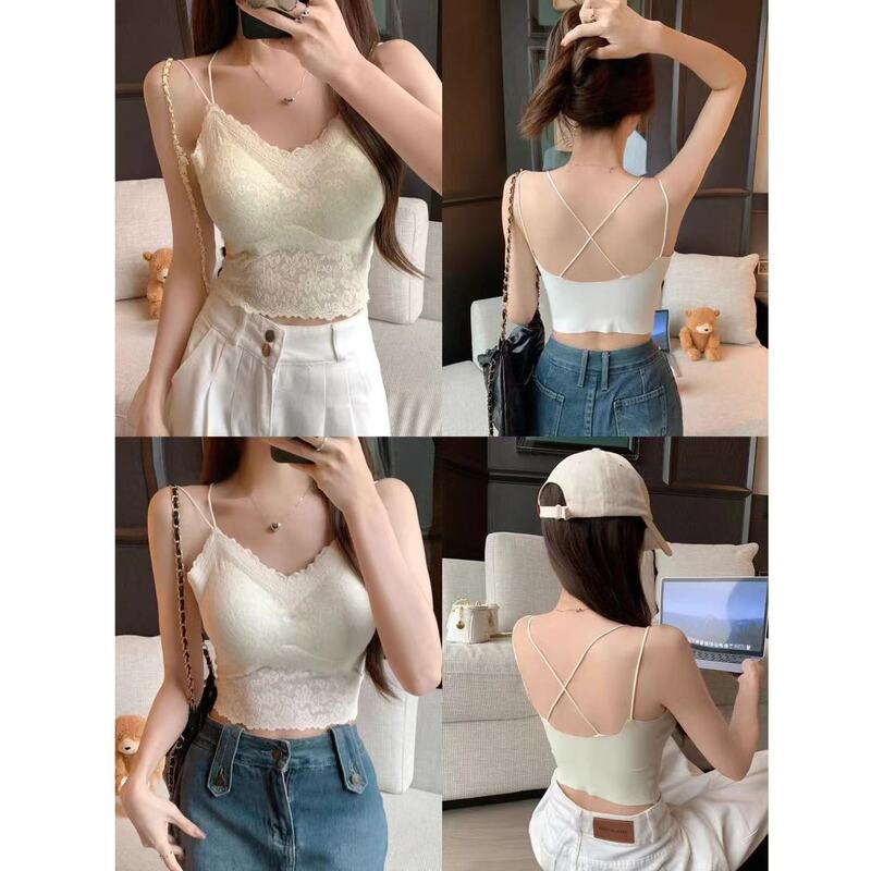 Plus Size Women's Clothing 2025 New Summer Nude Seamless Lace Beautiful Back Tube Top Fixed Cup Slim Fit Versatile Suspenders