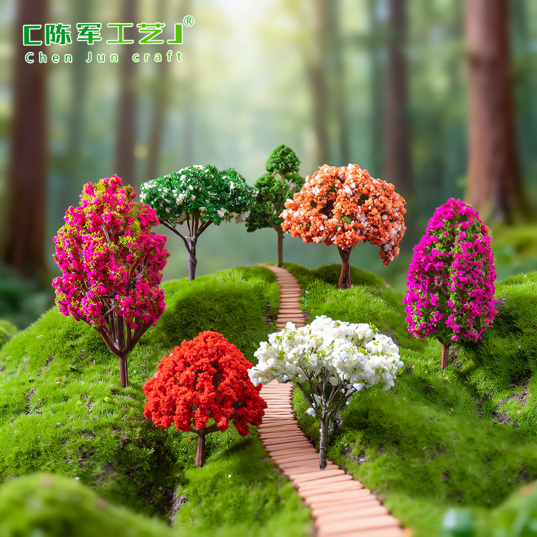Micro-Landscape Artificial Cherry Blossom Trees, a Variety of Optional Creative Plastic Flower Ornaments, House Models, House Flower and Grass Accessories