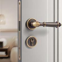 厂家直售 黄铜法式室内门锁 黄铜磁吸静音木门把手复古金色实木锁