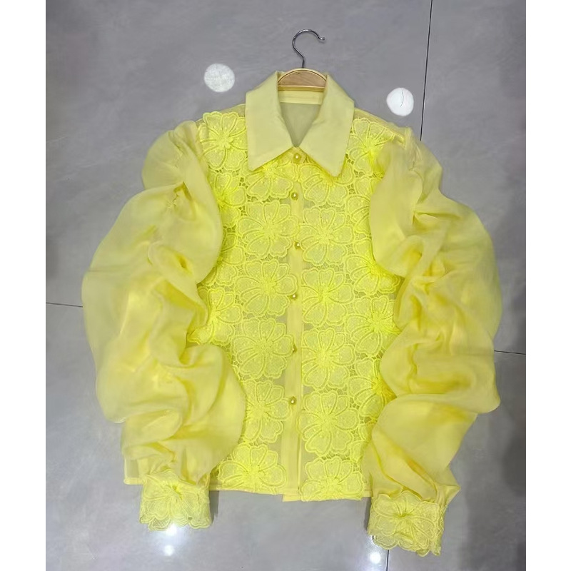 Women's Clothing Light Luxury Temperament Lapel Flower Slim Top Design Niche Single Breasted Shirt_voghion.com