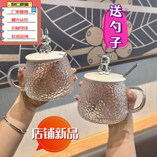 小熊玻璃杯高颜值ins百货泡茶水杯办公室伴手礼杯子带盖勺马克杯