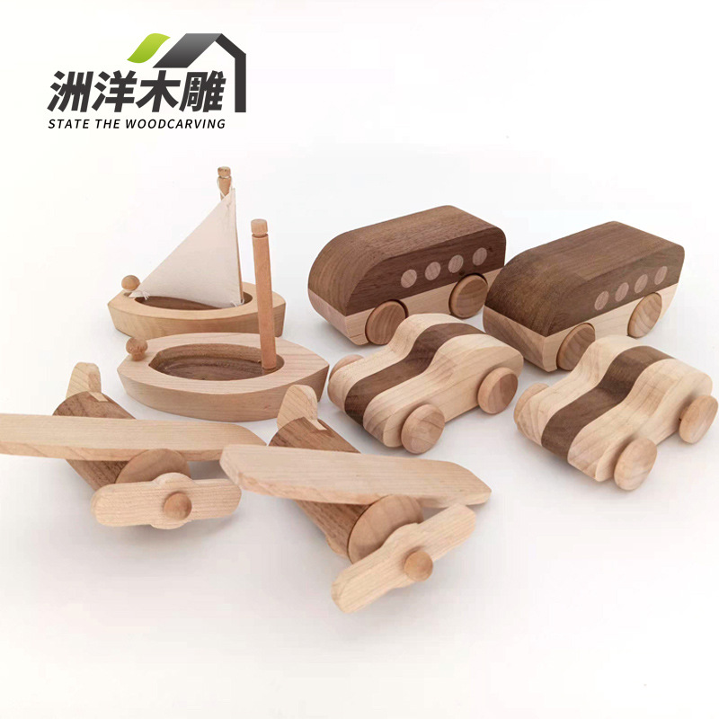 木质工艺品汽车帆船飞机模型 木制家居办公桌面摆件 儿童实木玩具