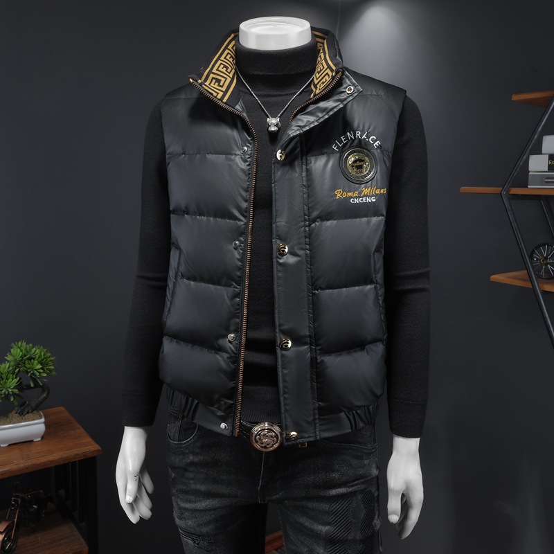 2024 겨울 새로운 90% 흰 오리 다운 조끼 가짜 블랙 블랙 화이트 셔닐 스판덱스
