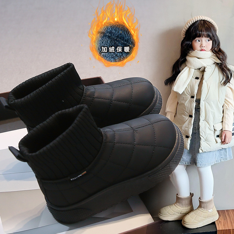 女童雪地靴2025冬季新款儿童加绒加厚棉鞋男童保暖短靴中大童袜靴|undefined