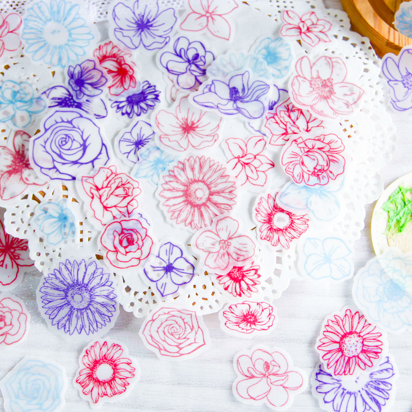 Retro Story Papel de ácido sulfúrico Flor Color Tea Series Flor pintada a mano Material decorativo Papel de ácido sulfúrico