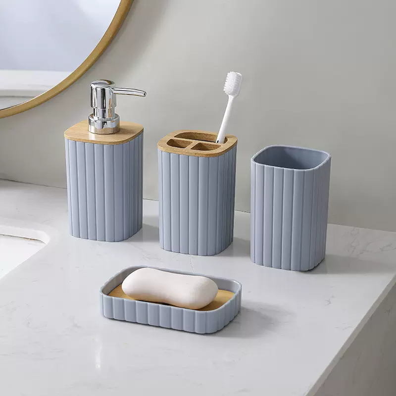 PP塑料卫浴套装四件套水转印卫生间收纳洗漱置物架牙刷架厂家批发