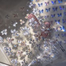 梦幻繁华贝壳光五瓣花果冻韩国美甲贴纸立体古风花朵穿戴甲指甲贴