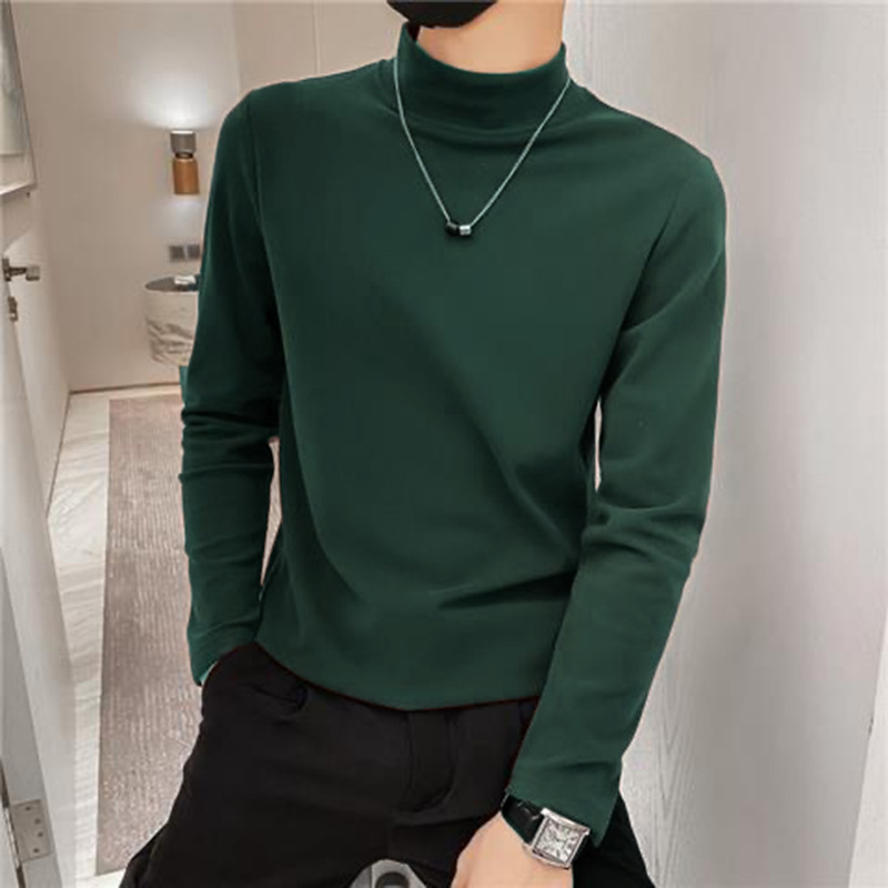 저먼 벨벳 하프 터틀넥 다크그린