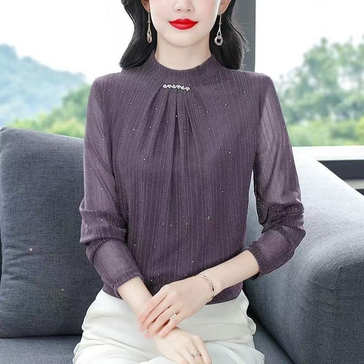 一件代发2025秋季新款时尚半高领洋气百搭减龄气质长袖打底衫内搭|undefined