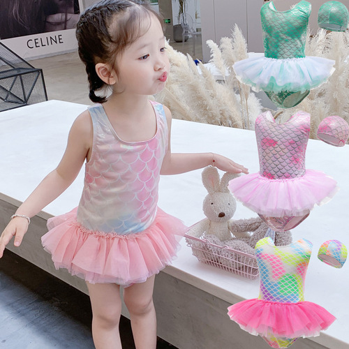 Foreign trade children's swimsuit cute little princess swimsuit  new style girls' one-piece mermaid swimsuit