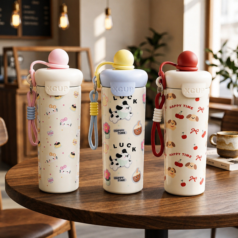 Cute Girls' Water Cup, Portable Office and Student Thermos Cup, Ins-Style Direct Drinking High-Value Cup, 316 Stainless Steel Water Cup