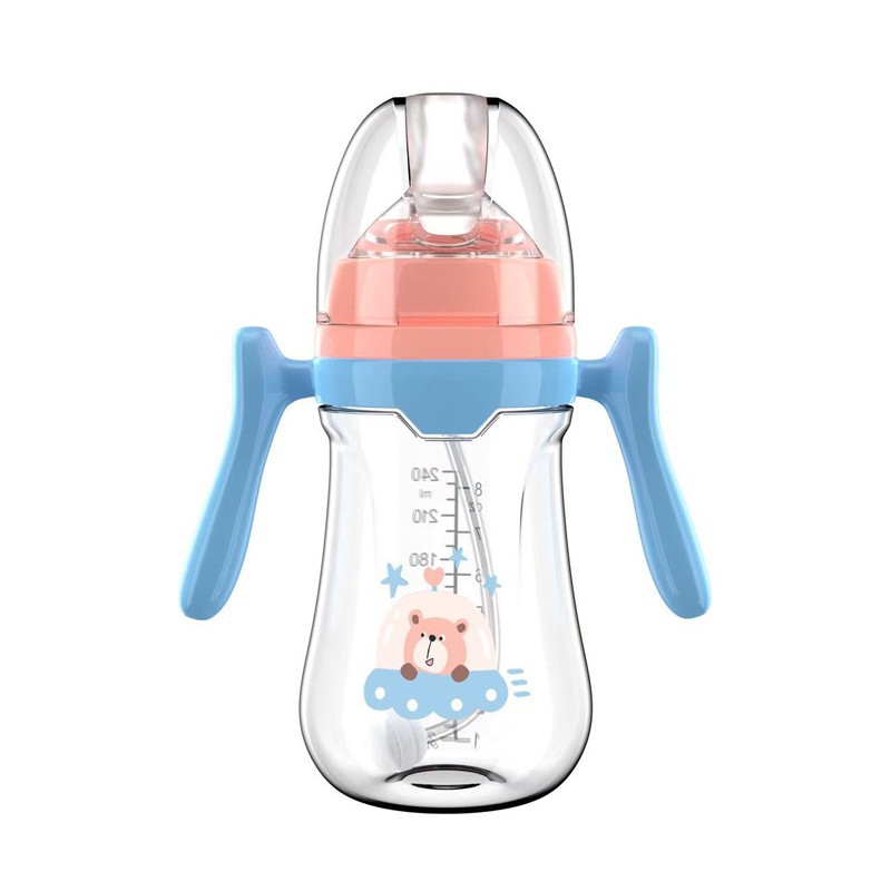 Chupete de un bocado en caja inglesa 180/240/280ml estilo simple con mango biberón PP con pajita