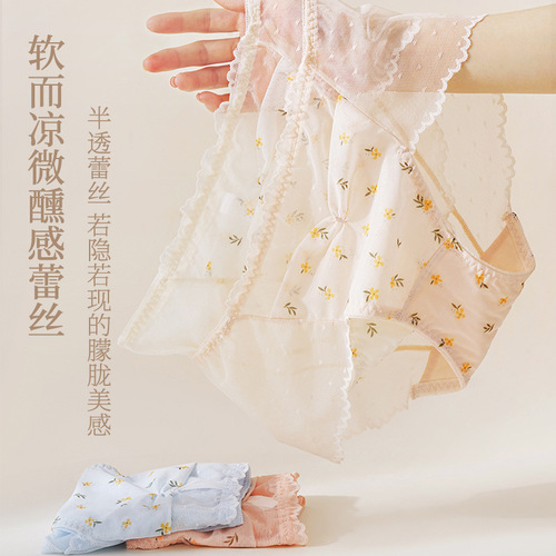 Breasts wheeze ~ Little fairy girl underwear cute little floral lace translucent skin-friendly women's briefs cross-border