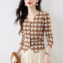 实拍春秋长袖打底衫洋气上衣小香风短款修身小个子针织开衫女