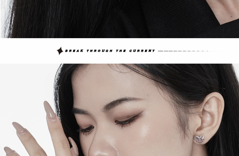 Fashion Heart Shape Sterling Silver Epoxy Ear Studs 1 Pair