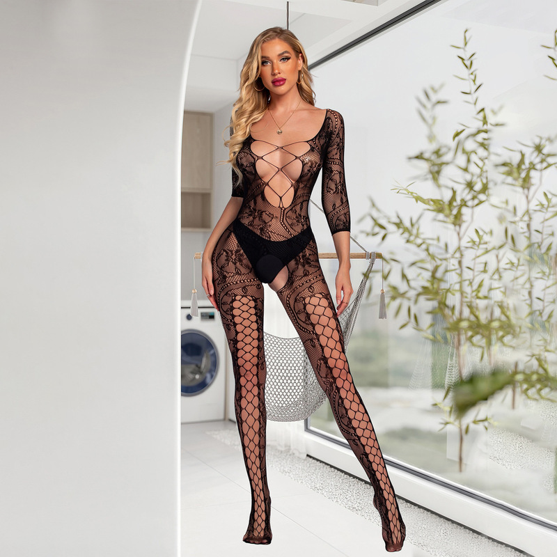 2022 new thin sexy black stockings sexy lingerie Women's Open transparent net red same pantyhose