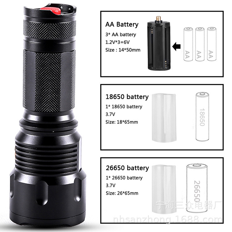 Fábrica directa plataforma transfronteriza todo tipo de linterna de luz fuerte P50 luz fuerte aluminio todo-oro linterna