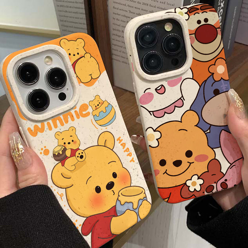 Cartoon Pooh bear phone case for Apple 15promax/iPhone13 cute 12 all-inclusive 11 wheat shell xr