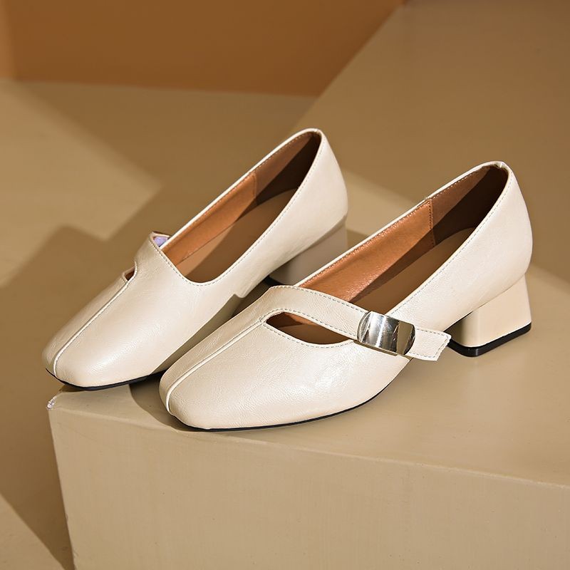 Zapatos de cuero suave estilo francés, zapatos de cuero suave, zapatos de talón único, zapatos de caño grueso, 2026 nuevos zapatos versátiles