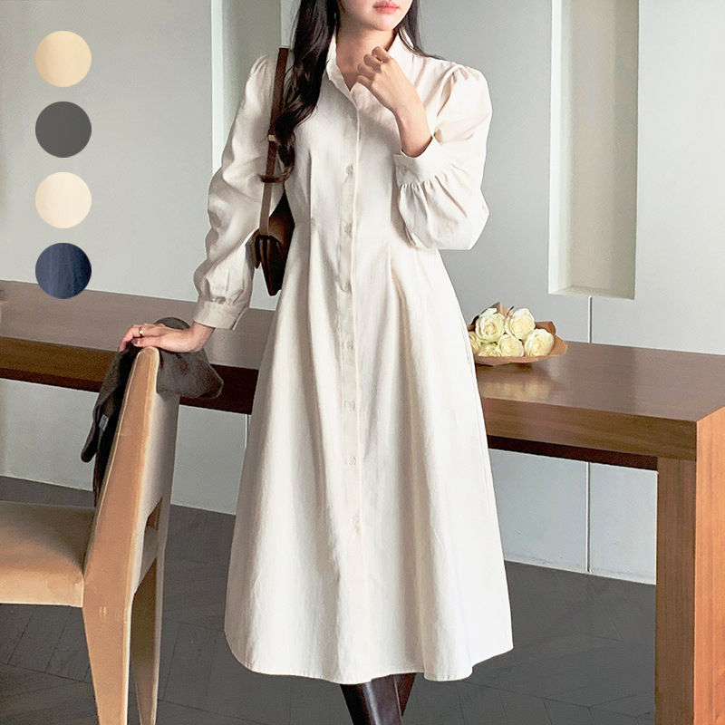 Japanese and Korean early spring new French simple temperament single-breasted lace-up waist corduroy shirt dress dress
