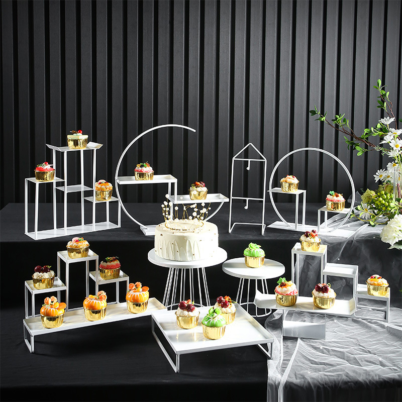 Tabla de postres de estilo europeo decoración estante de exhibición de postres de boda comida fría té descanso estante de pastel estante de mesa de té de la tarde estante de refresco image 25