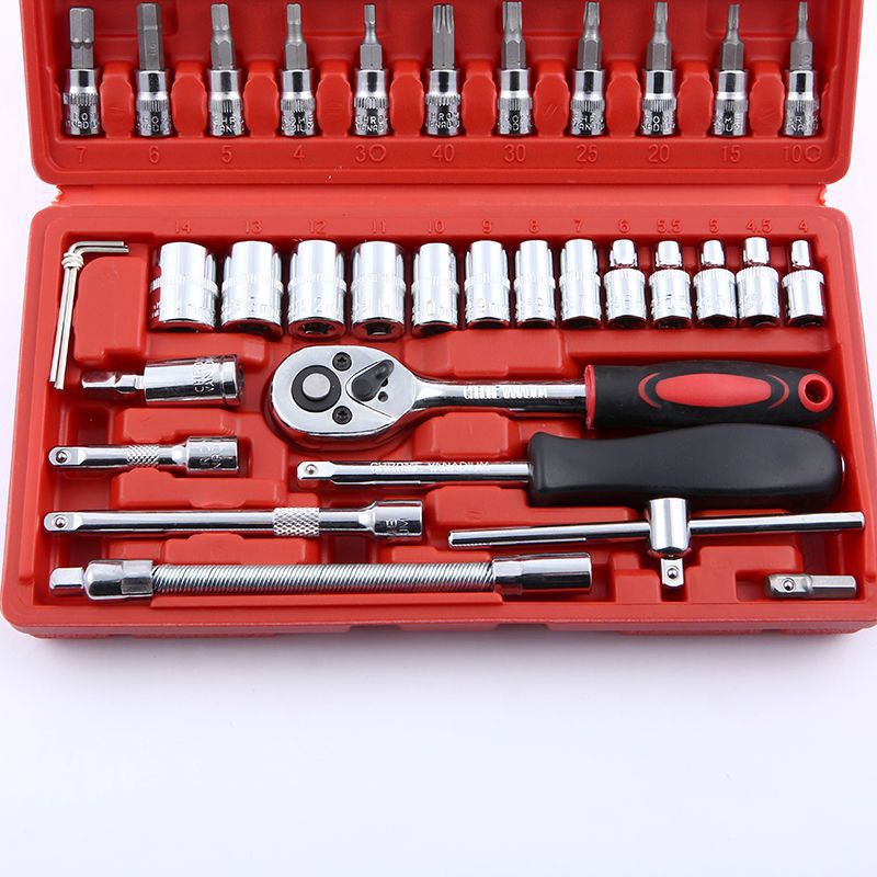 Herramientas de reparación de automóviles y motocicletas 46 conjuntos de herramientas de manguito de llave de trinquete de llave hexagonal