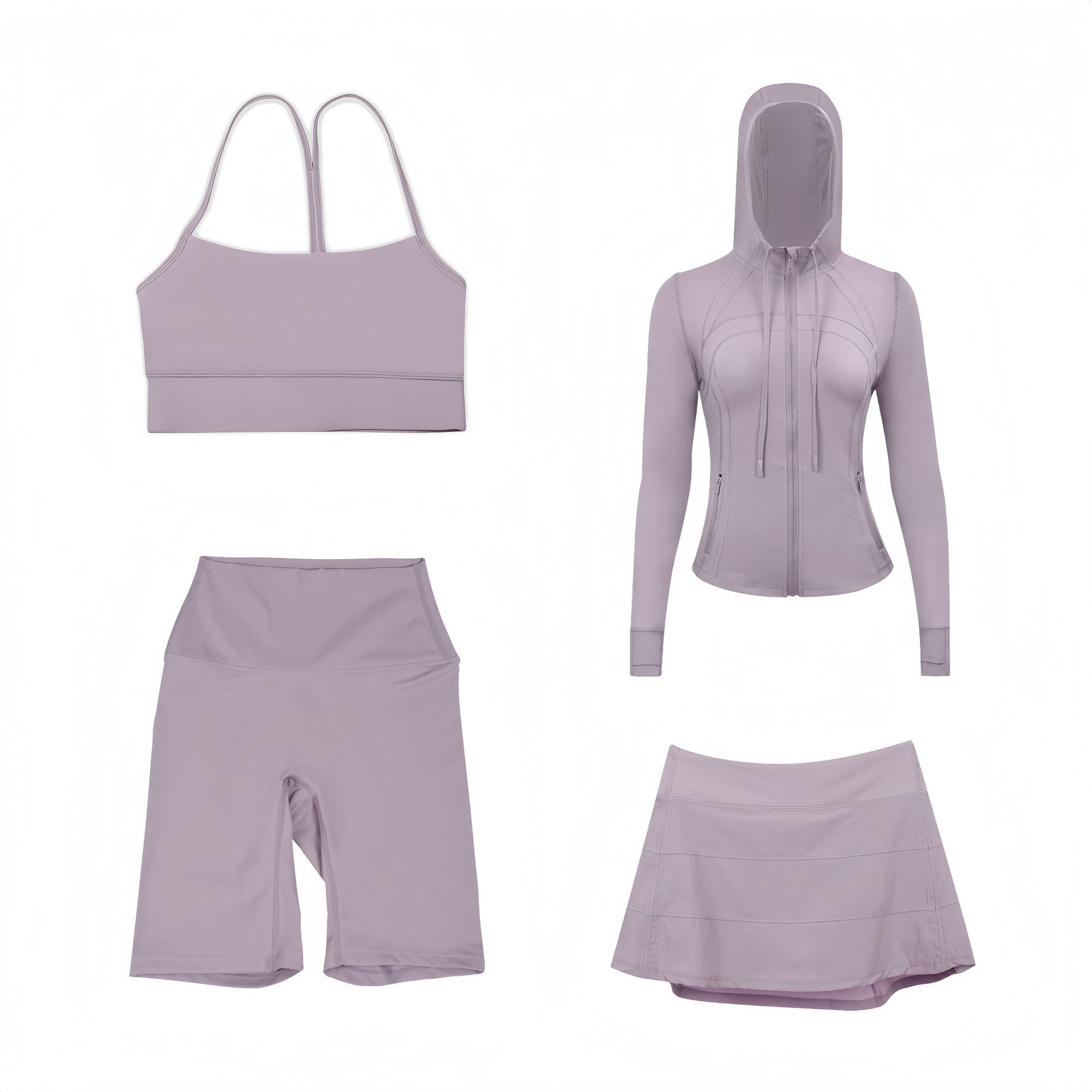 Women's Clothing Women's Y Shaped Vest Hooded Jacket Five Point Pants Three Pleated Skirt Slim Fit Stretch Outerwear Four Piece Set_voghion.com
